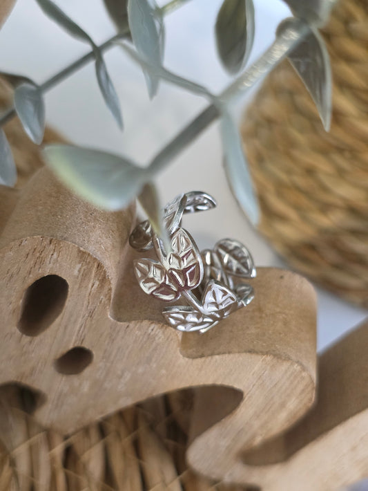 Nos Bagues Large Feuille Argenté