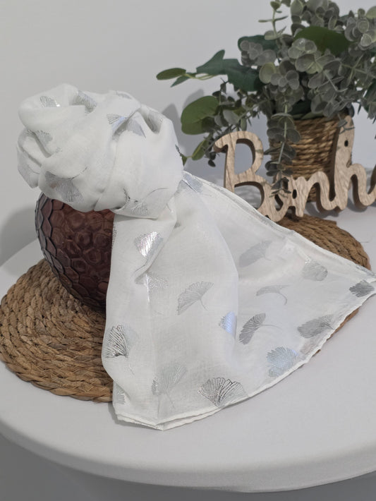Foulard Femme Printanier Blanc Argenté
