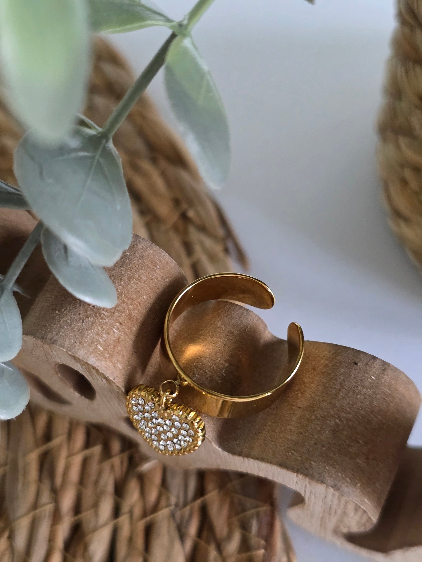 Nos Bagues Large Doré Strass Cœur Torsadé