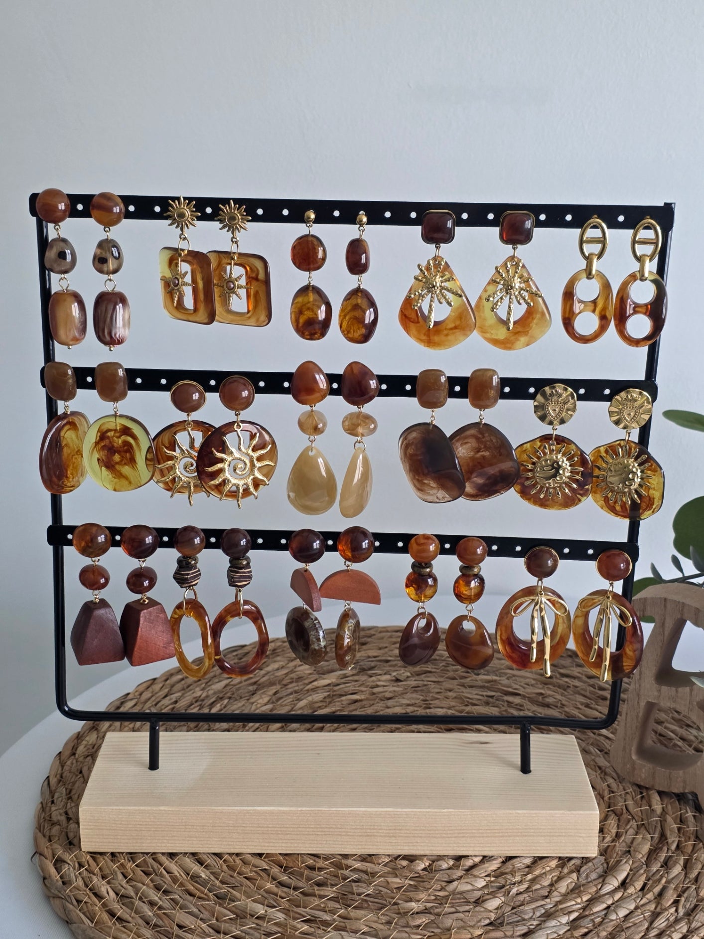 Boucles d'Oreille Résine Bois Ambrée