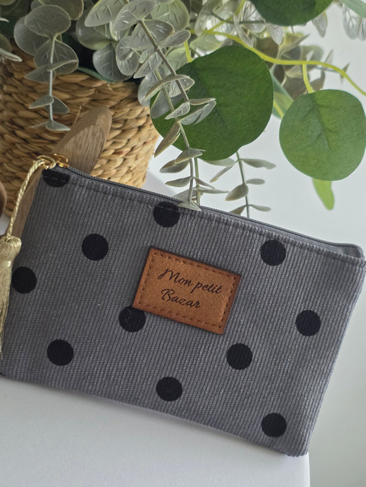 Pochette "Mon Petit Bazar" Gris à Petit Pois