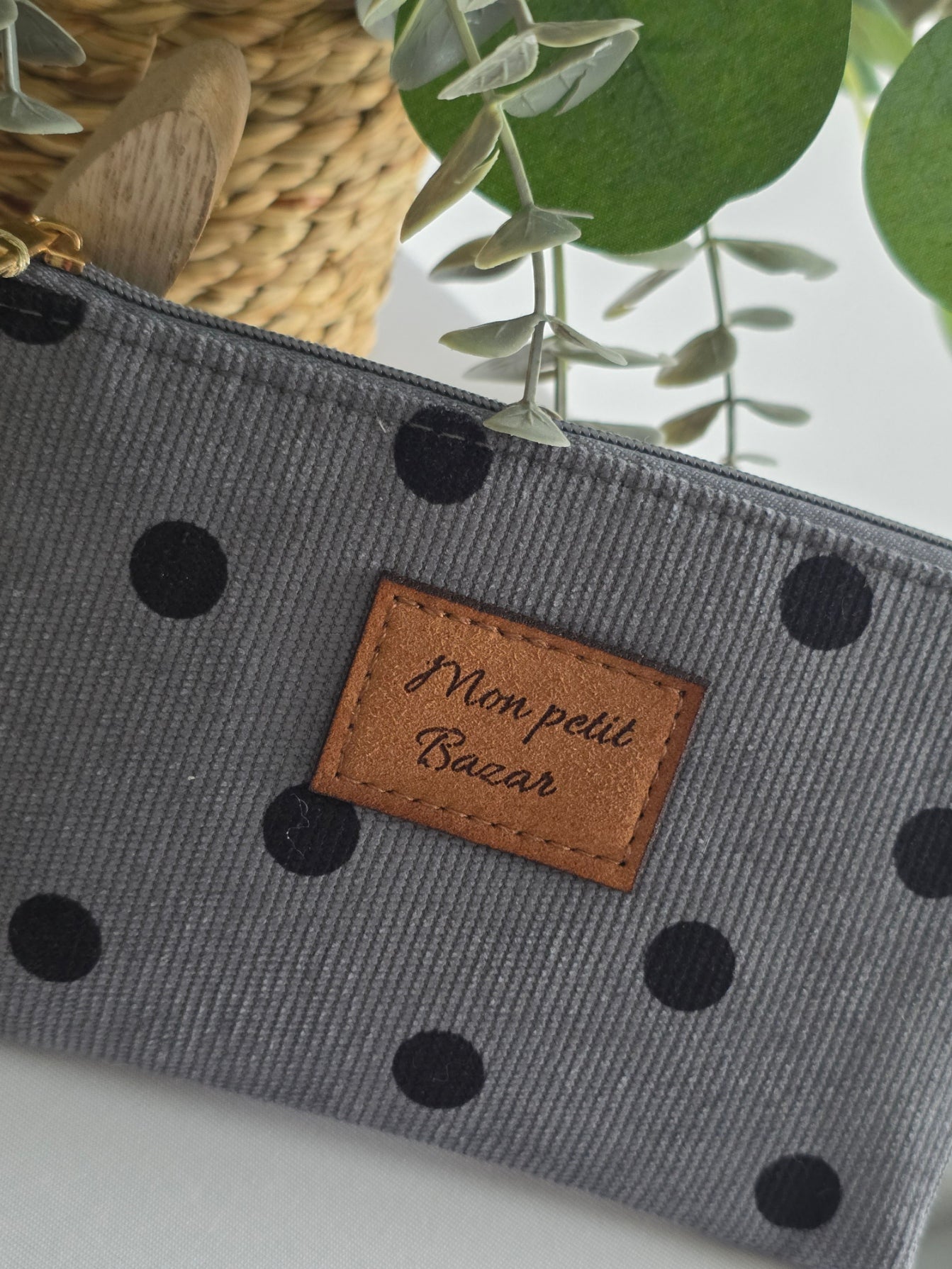 Pochette "Mon Petit Bazar" Gris à Petit Pois