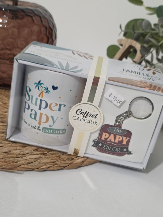 COFFRET MUG PORTE CLE "Super Papy "