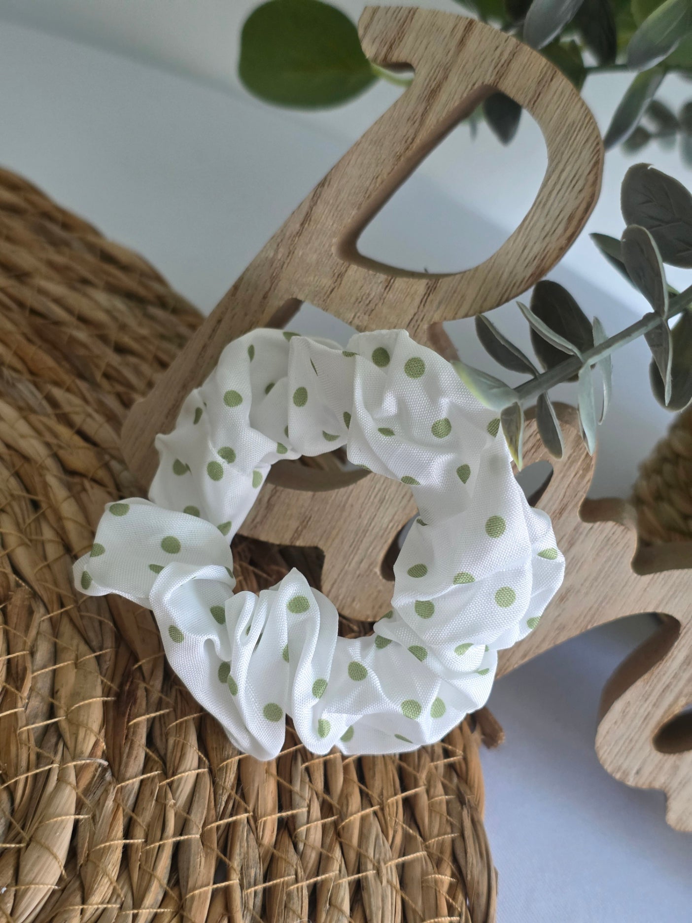 Chouchou Blanc à pois Vert