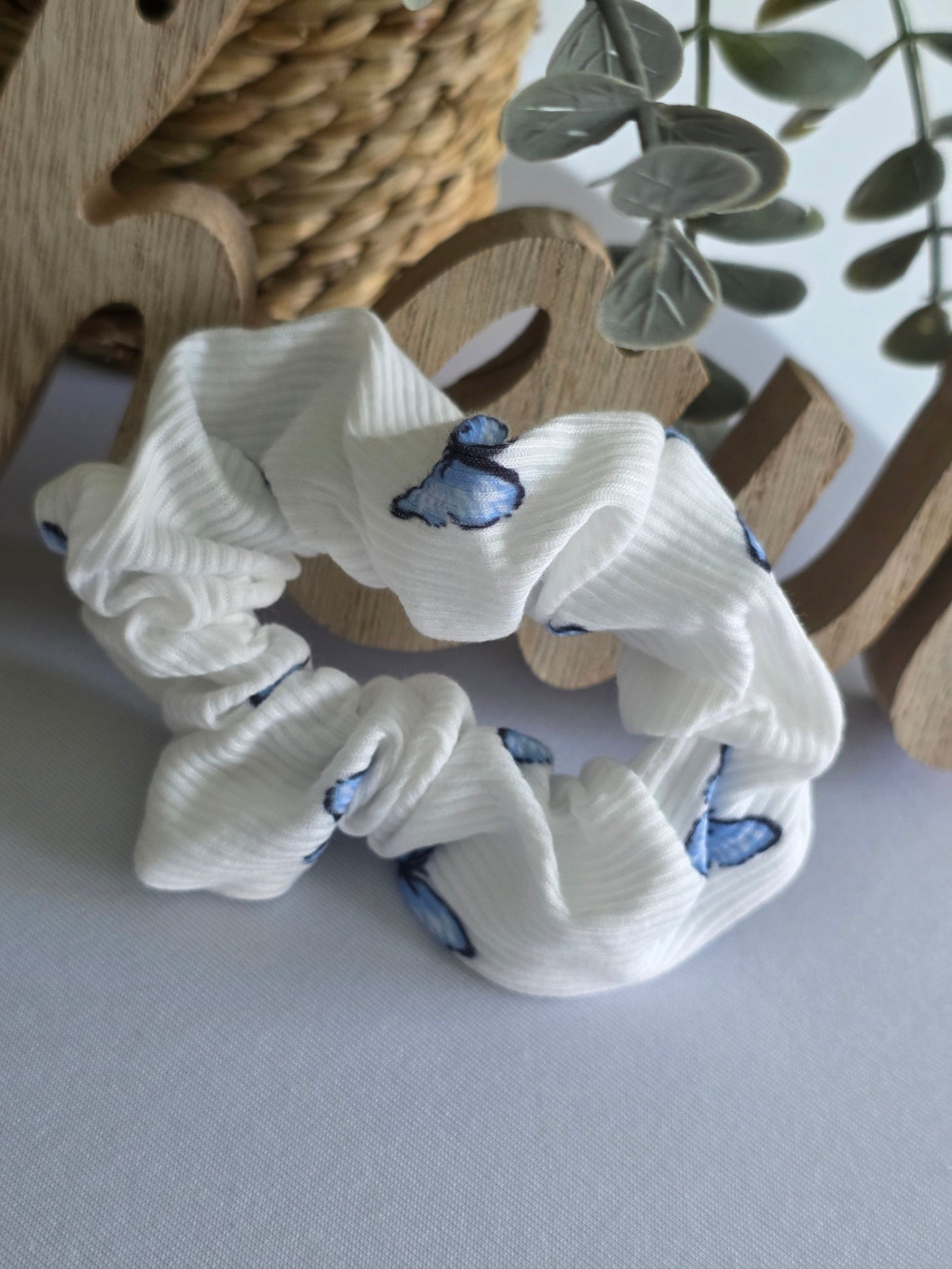 Chouchou Blanc Papillon Bleu
