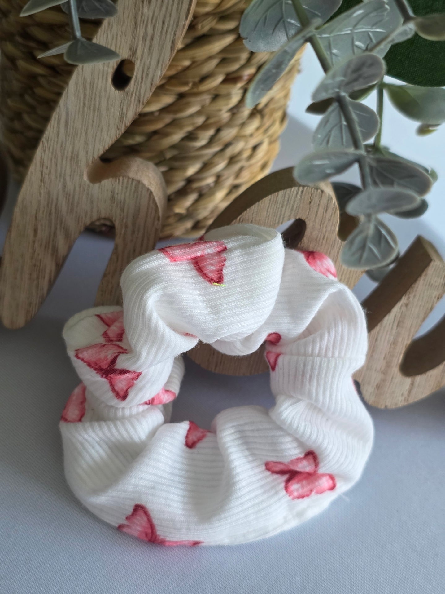 Chouchou Blanc Papillon Rose