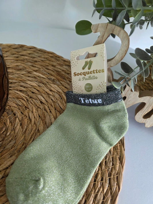 TETUE - Socquette à Paillette Vert