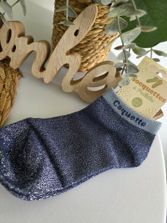 COQUETTE - Socquette à Paillette Bleu Marine