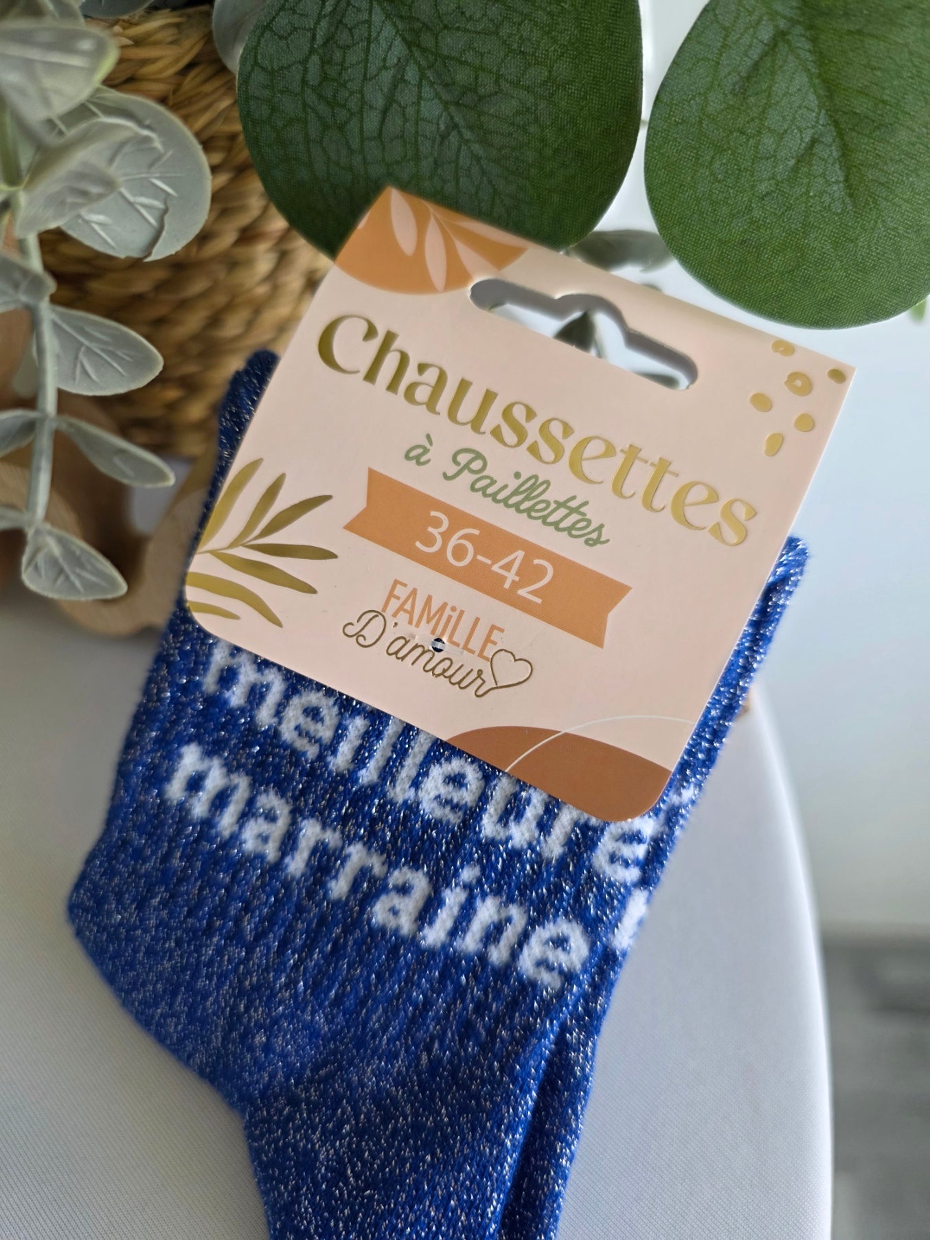 MEILLEURE MARRAINE - Chaussette à Paillette Bleu
