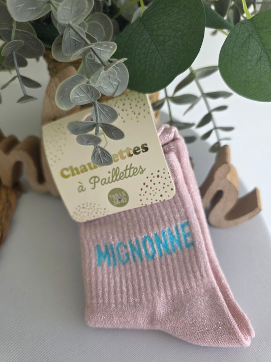MIGNONNE - Chaussette à Paillette Rose
