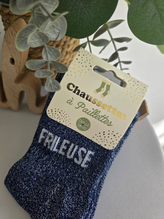 FRILEUSE - Chaussette à Paillette Bleu