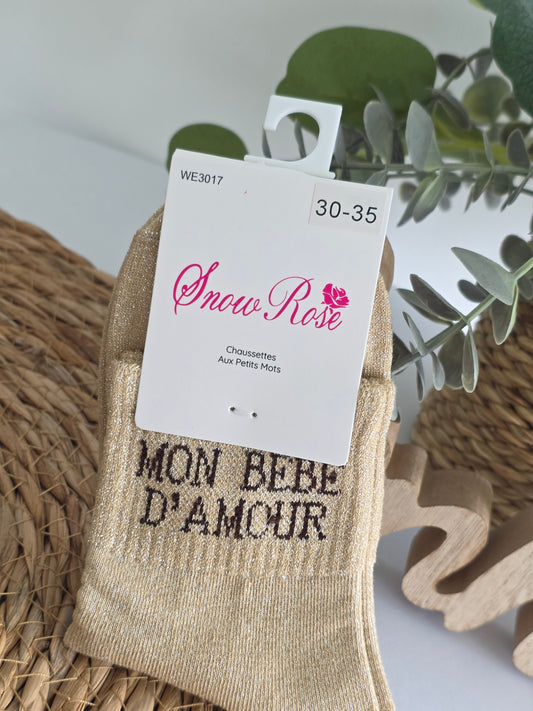 MON BEBE D'AMOUR - Chaussette à Paillette Enfant Beige