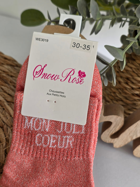 MON JOLI COEUR - Chaussette à Paillette Enfant Corail