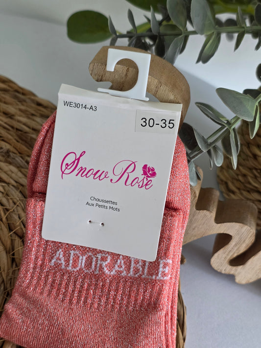 ADORABLE - Chaussette à Paillette Enfant Corail