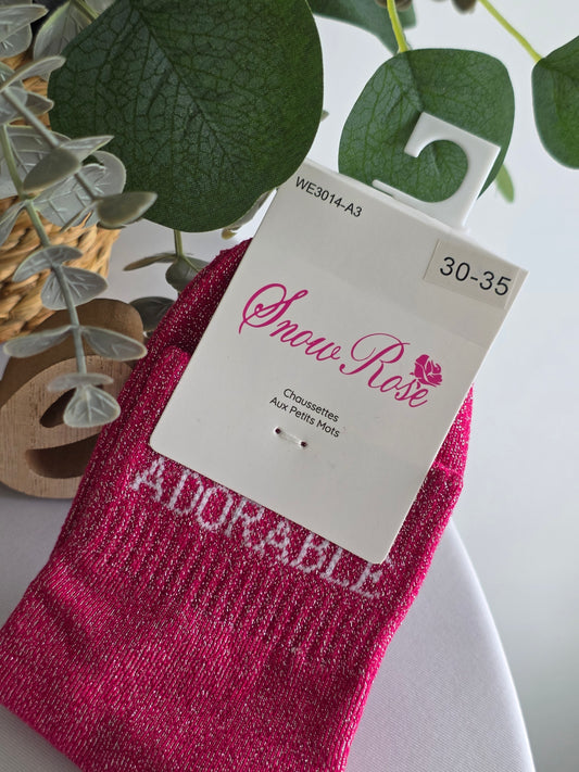 ADORABLE - Chaussette à Paillette Enfant Fuchsia