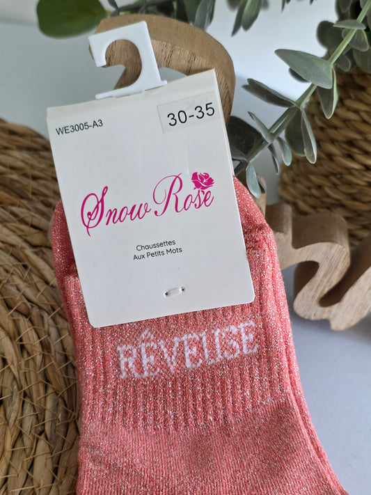 REVEUSE - Chaussette à Paillette Enfant Corail