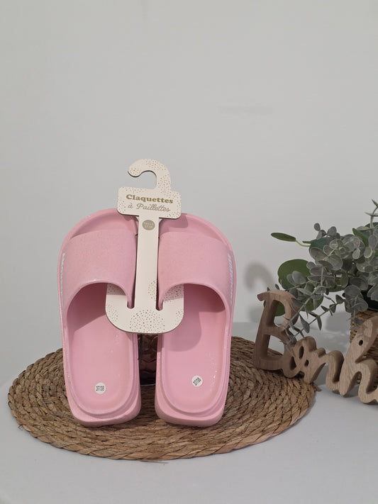 AMOUREUSE - Claquette à Paillette Rose