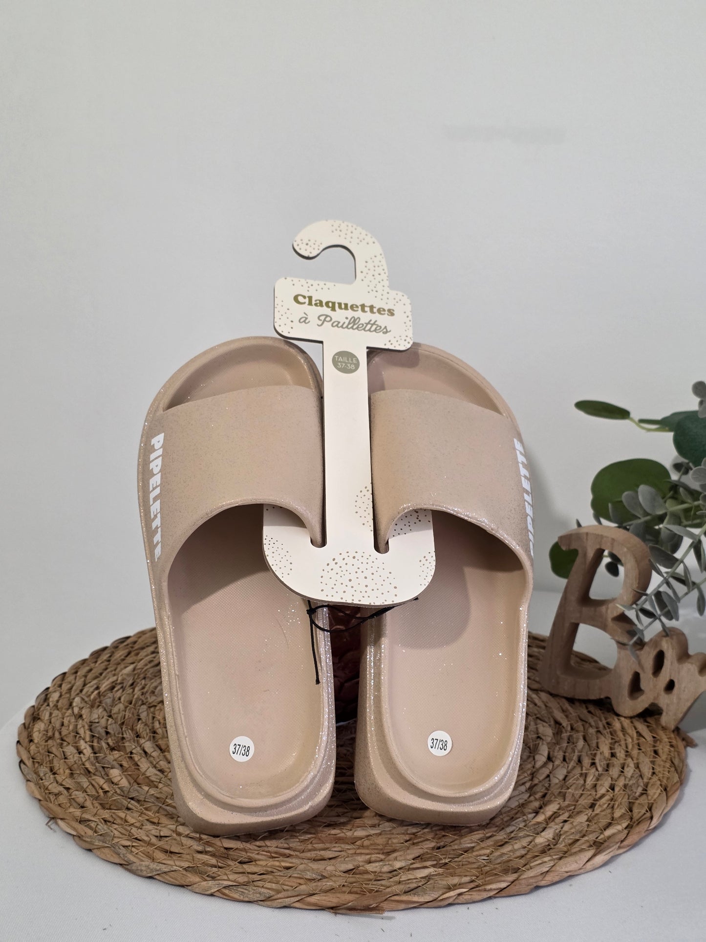 PIPELETTE - Claquette à Paillette Beige