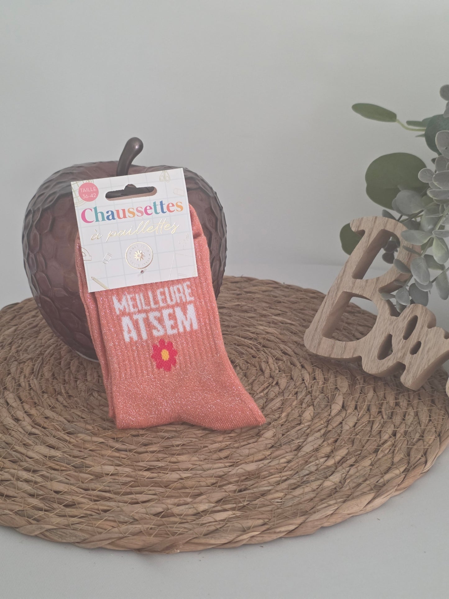 Meilleure Atsem - Chaussette à Paillette Corail