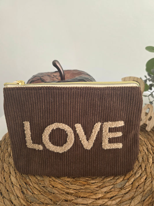 Pochette Velours Love Marron
