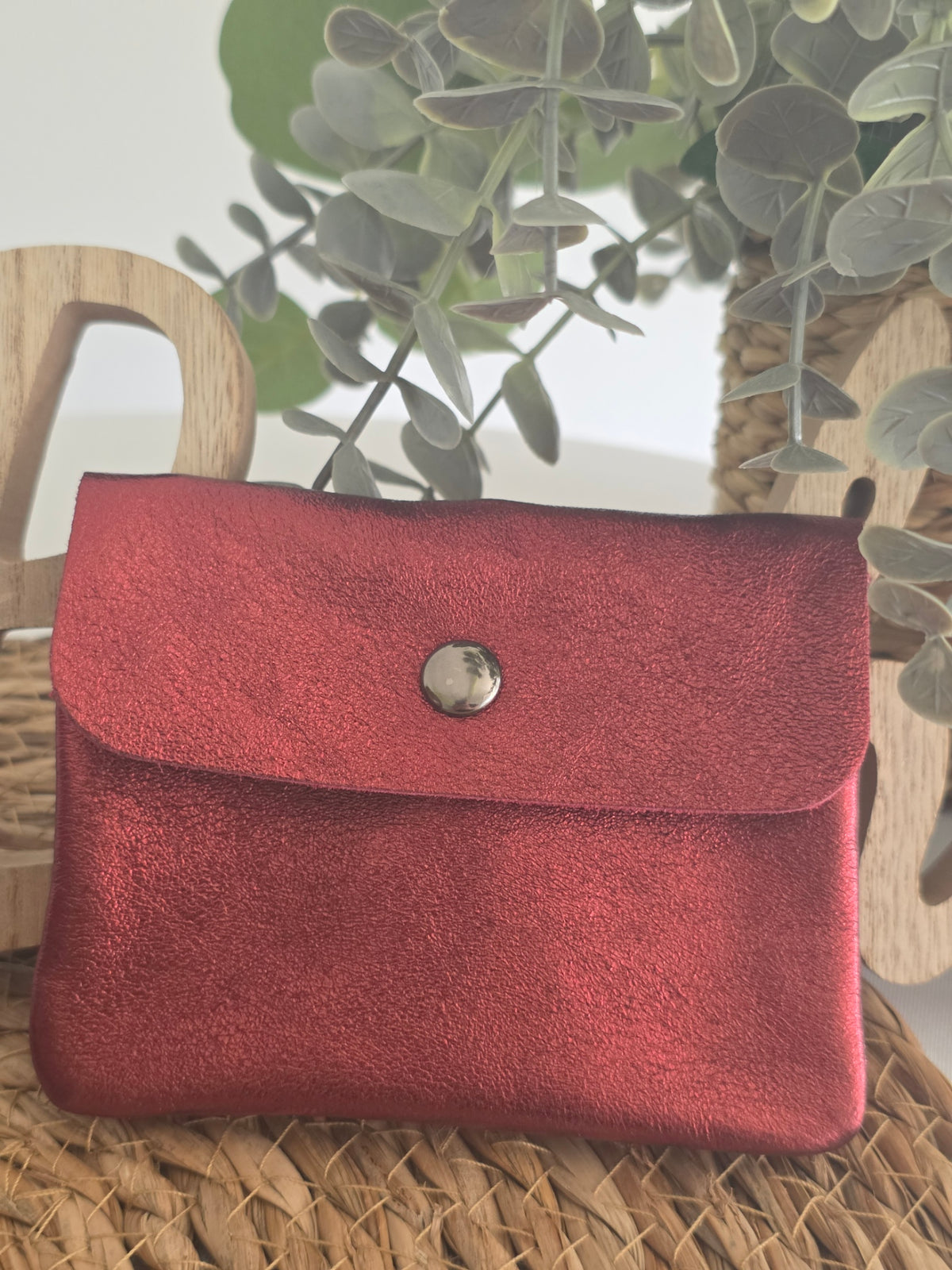 Petit Porte-Monnaie Cuir Irisé Bordeaux