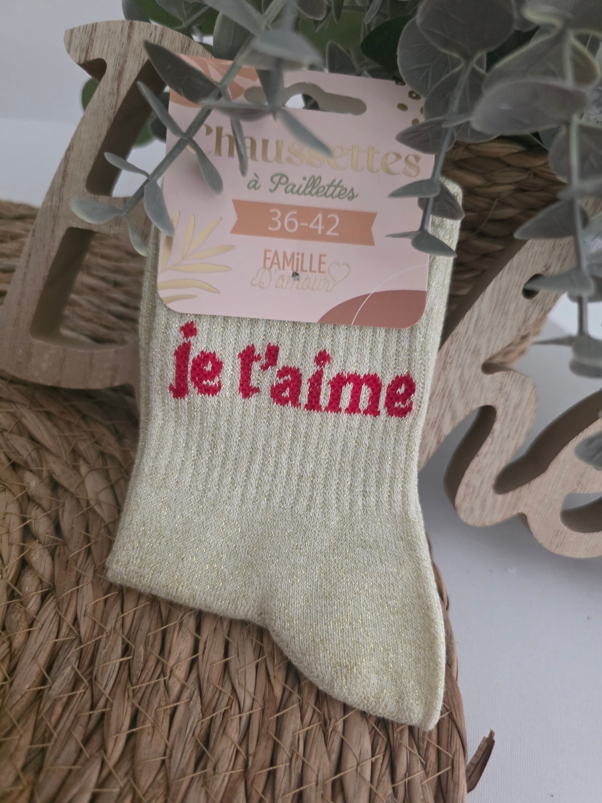 JE T'AIME - Chaussette à Paillette Beige