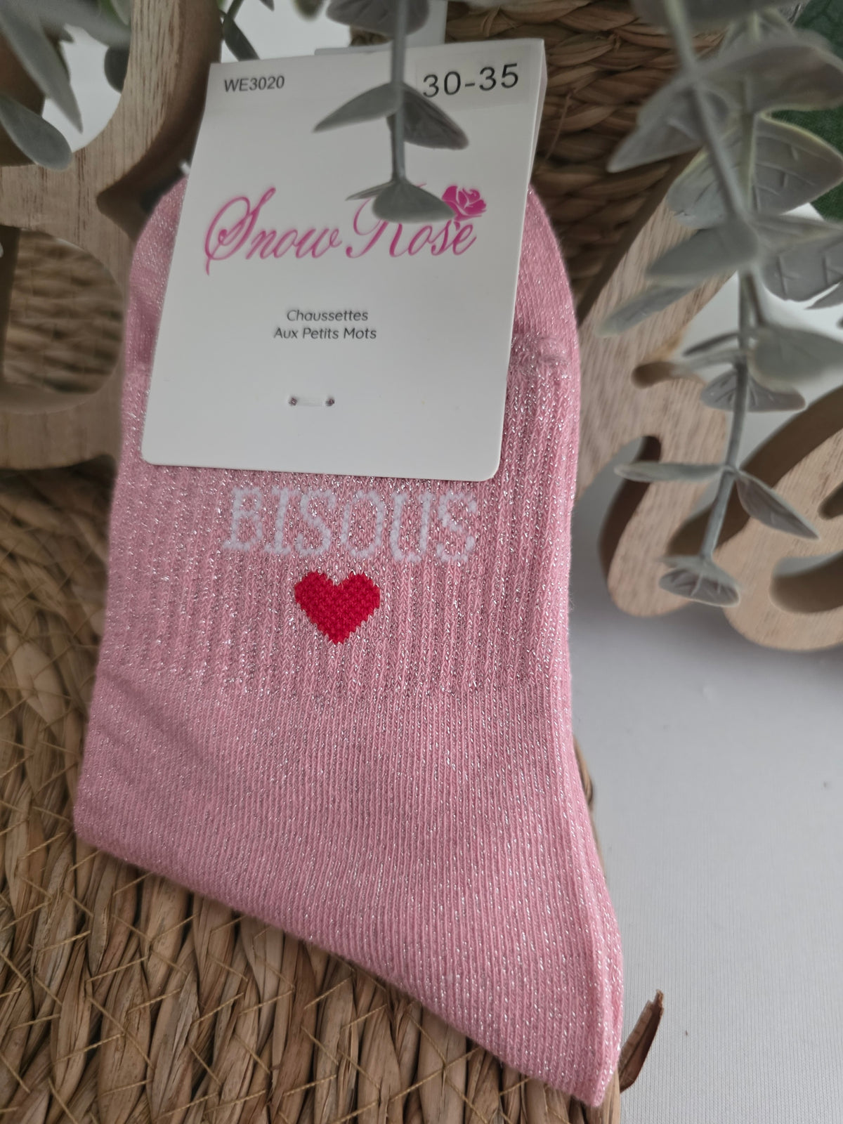 BISOUS - Chaussette à Paillette Enfant Rose Pâle