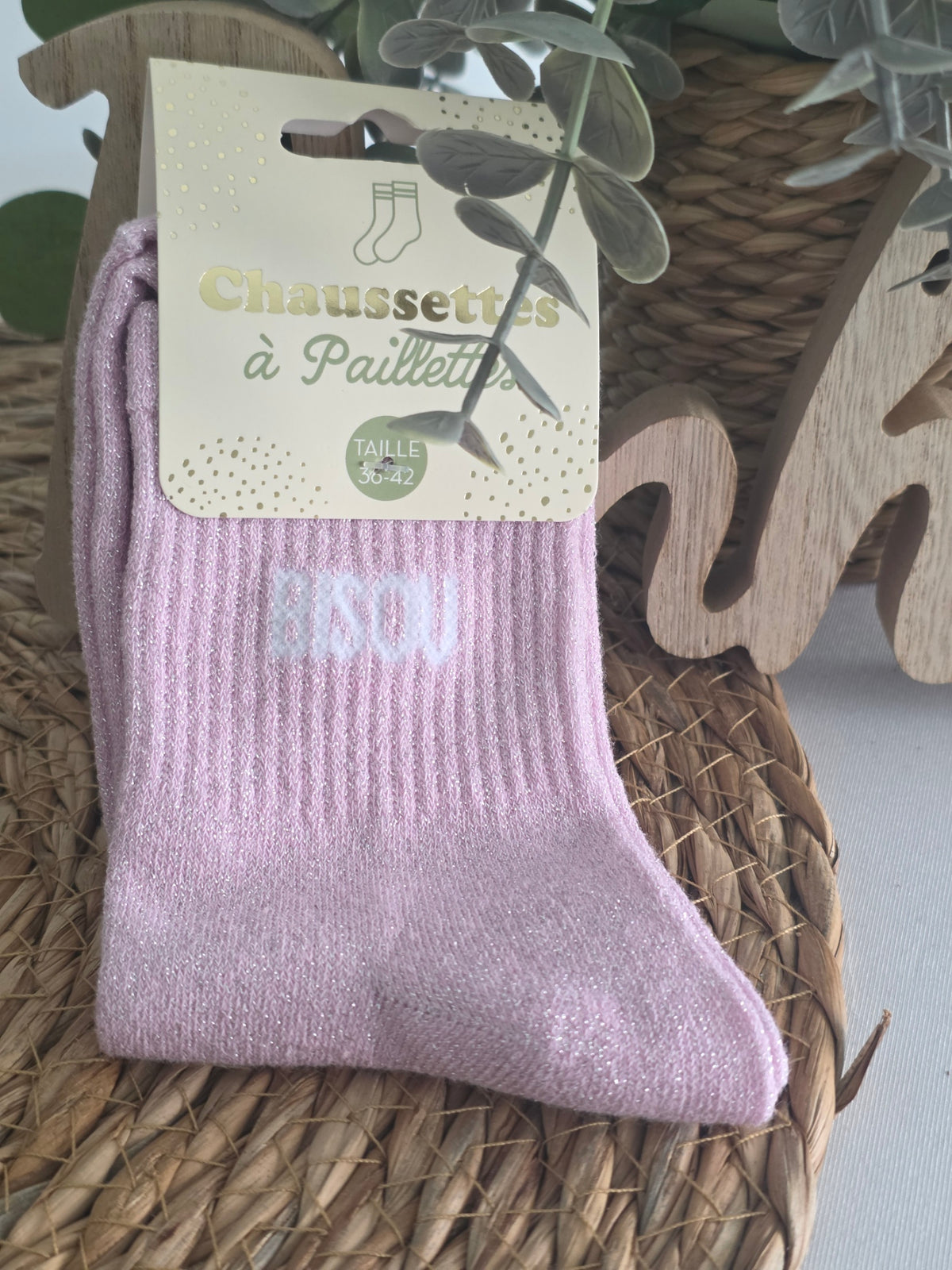 BISOUS - Chaussette à Paillette Rose