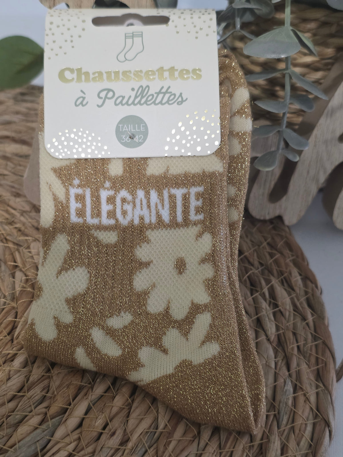 ELEGANTE - Chaussette à Paillette Doré Fleur