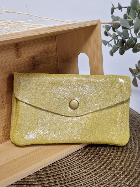 Porte Monnaie Cuir Irisé Jaune