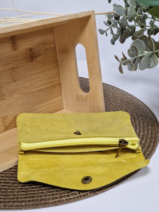 Porte Monnaie Cuir Irisé Jaune