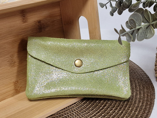 Porte Monnaie Cuir Irisé Vert Pomme