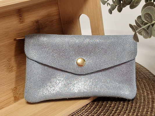 Porte Monnaie Cuir Irisé Bleu