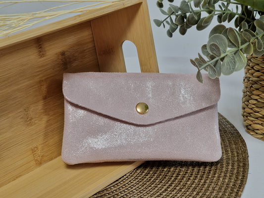 Porte Monnaie Cuir Irisé Rose
