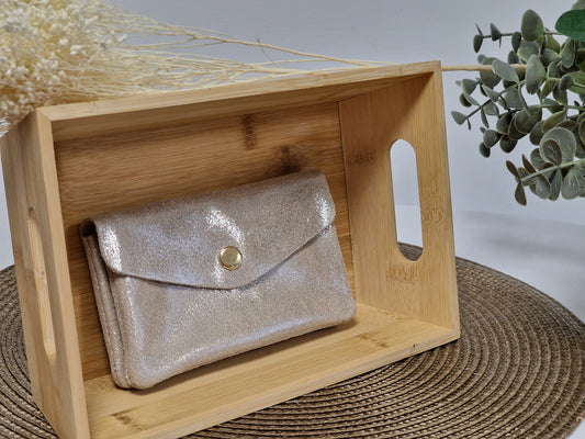 Porte Monnaie Cuir Irisé Beige