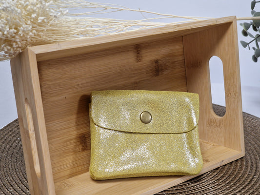 Petit Porte Monnaie Cuir Irisé Jaune