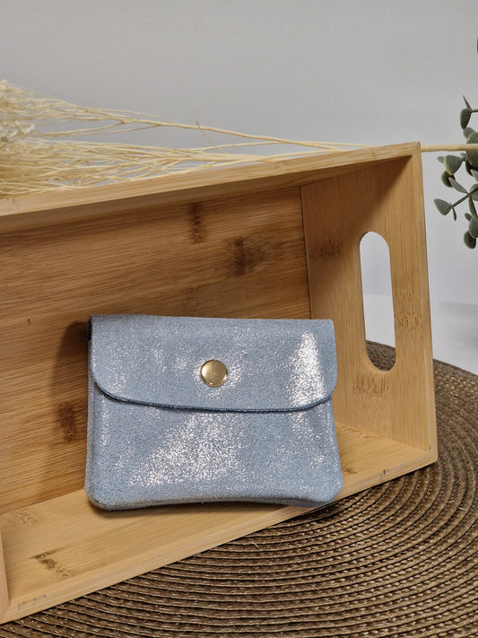 Small Blue Iridescent Leather Coin Purse