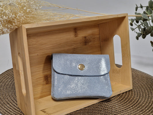 Petit Porte Monnaie Cuir Irisé Bleu