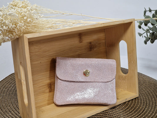 Petit Porte Monnaie Cuir Irisé Rose
