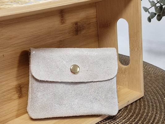 Petit Porte Monnaie Cuir Irisé Beige