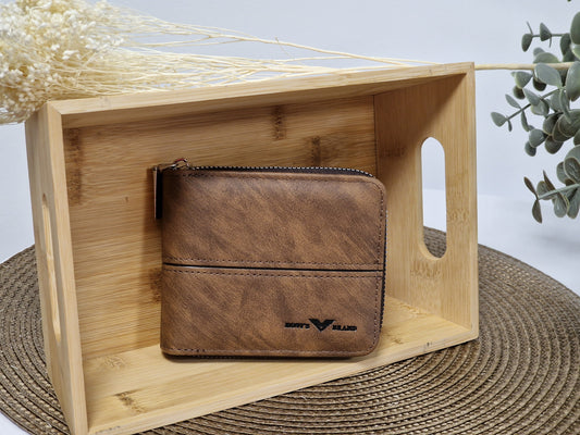 Portefeuille Zippé Marron Homme