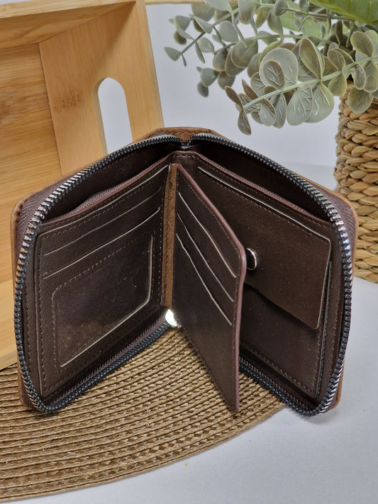 Portefeuille Zippé Marron Homme