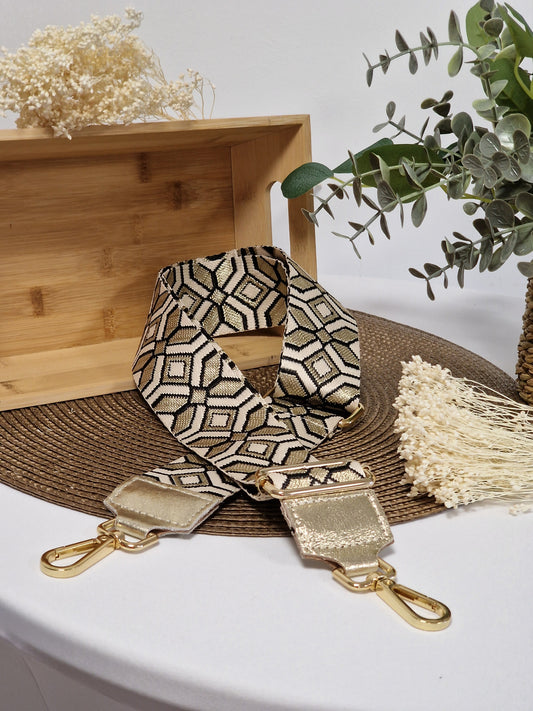Bandoulière Cuir Beige et Doré