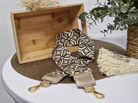 Bandoulière Cuir Beige et Doré