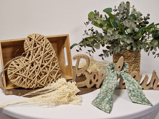 Les Accessoires à Cheveux - Chouchou Foulard Bohème Vert Fleur Blanche