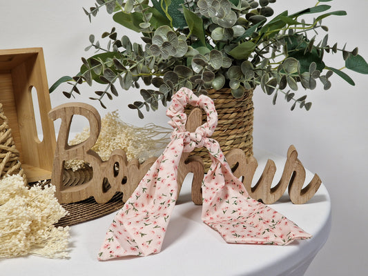 Les Accessoires à Cheveux - Chouchou Foulard Bohème Rose Fleur Blanche