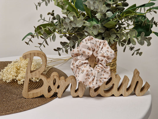 Les Accessoires à Cheveux - Chouchou Bohème Beige Fleur rose