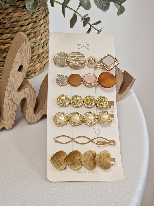Les Accessoires à Cheveux - Lots Pince Marron Dorée
