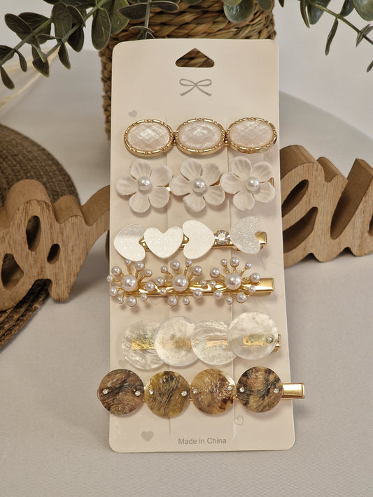Les Accessoires à Cheveux - Lots Pinces Blanc Dorée