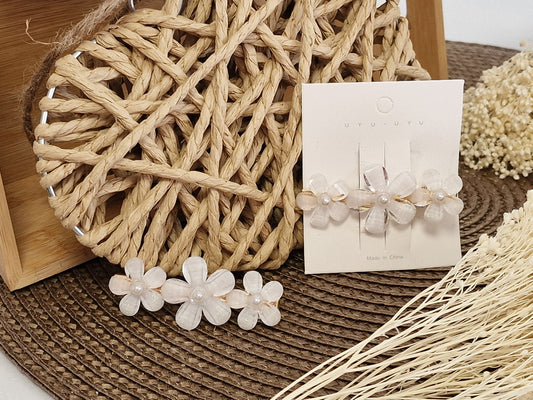 Les Accessoires à Cheveux - Pince Florale Blanc Dorée